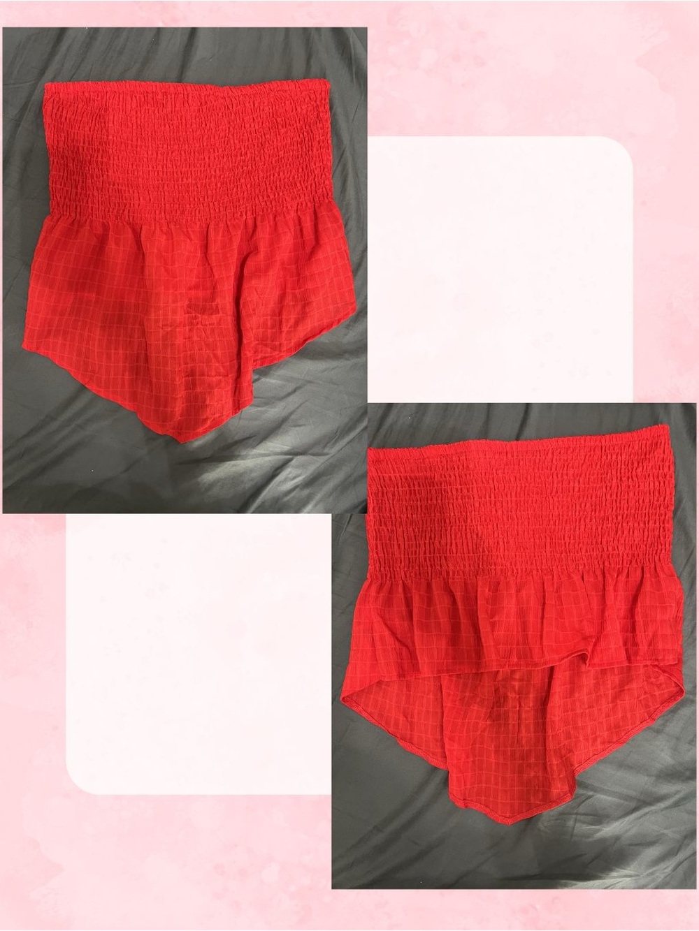 Red Smocked Ruffle Tube Top
